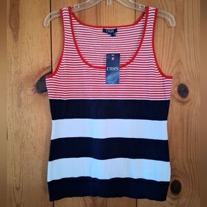 Chaps Women's Red and Navy Striped Knit Tank Top